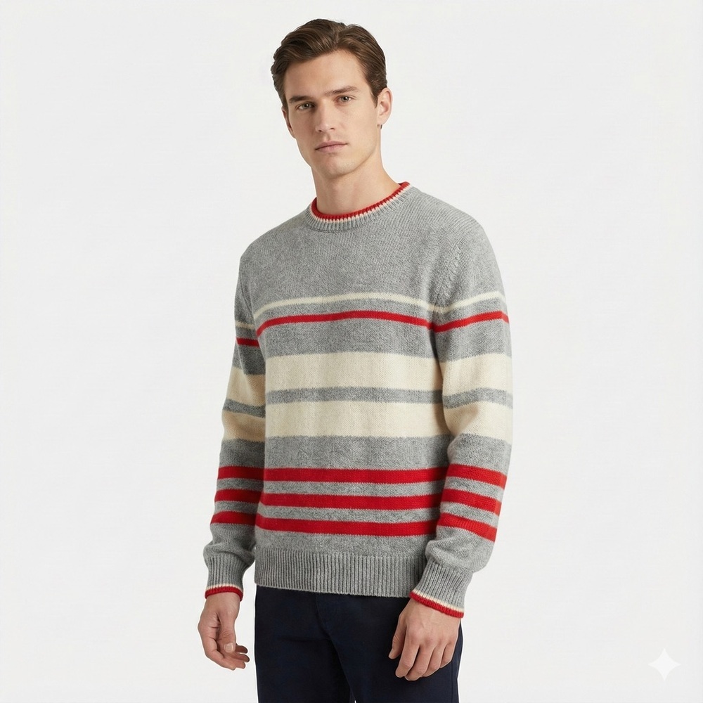 Knights Bridge Gray Red Colorblock Crewneck Sweater Mens M